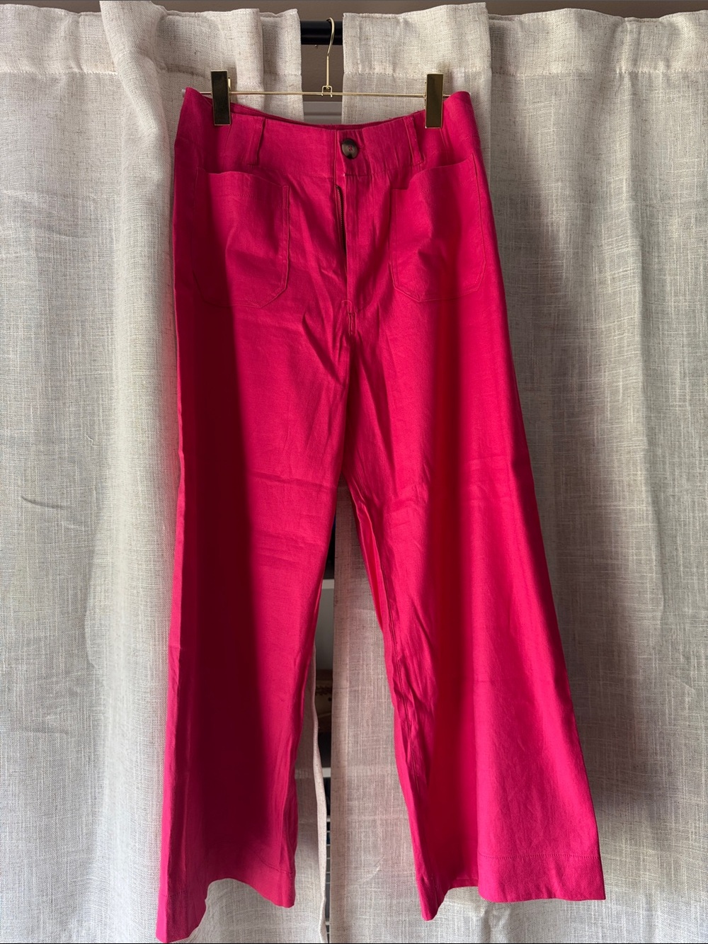 Maeve Hot Pink Wide-Leg Linen Cropped Pants